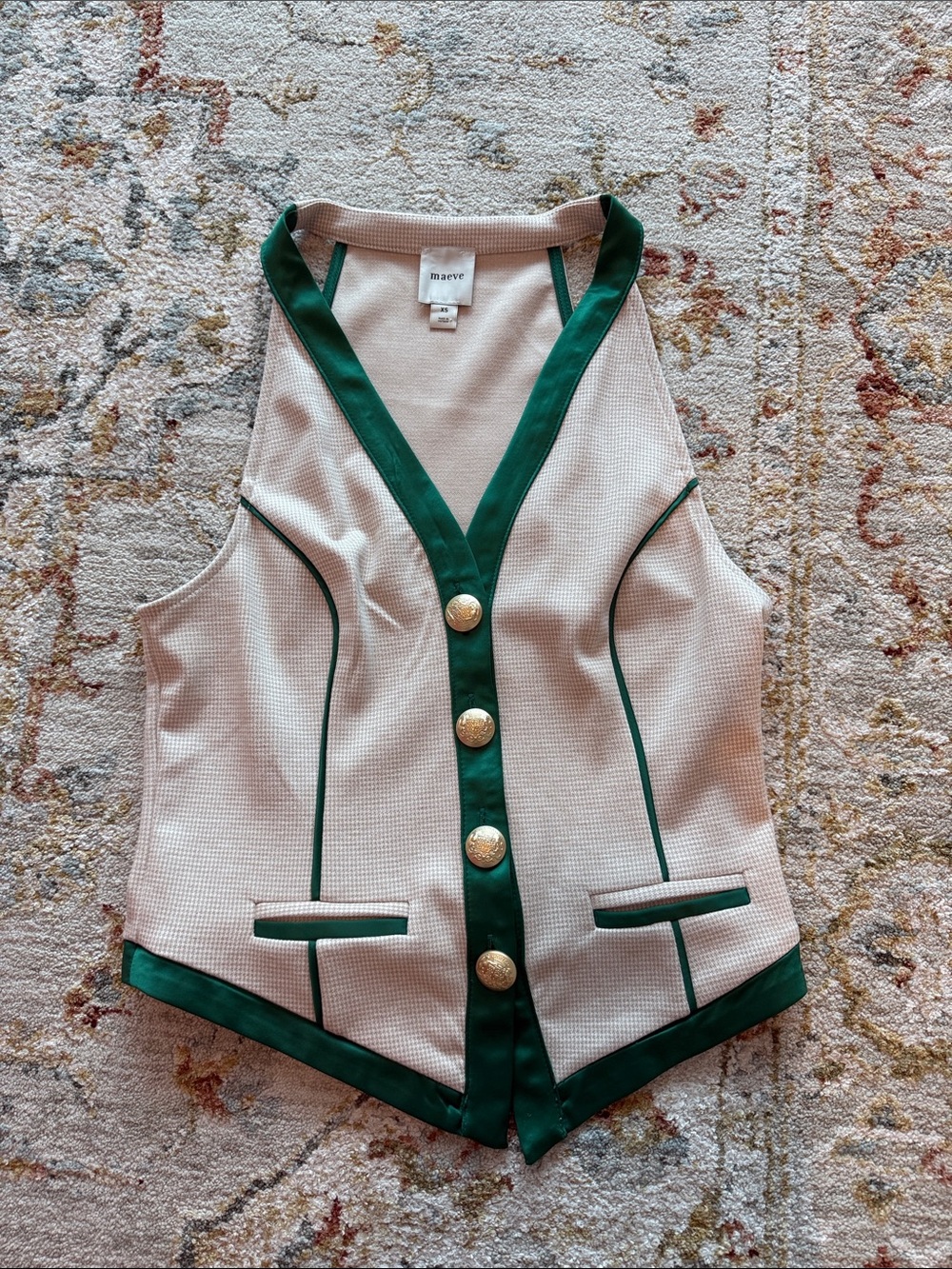 Maeve Cream Vest with Green Trim - Women's Vest